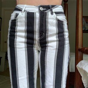 black and white stripe mom jeans